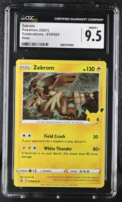 Pokemon Card ZEKROM Holo Rare #010 Sword & Shield Celebrations CGC 9.5 MINT+ - Image 1