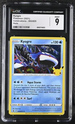 Pokemon Card KYOGRE Holo Rare #003 Sword & Shield Celebrations CGC 9 MINT - Image 1