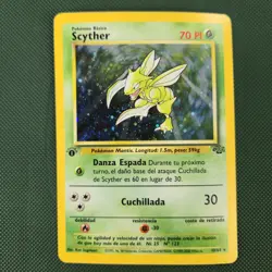 SPANISH MP 1st Edition Scyther Holo 10/64 Jungle Nintendo WOTC Pokemon Card - Image 1