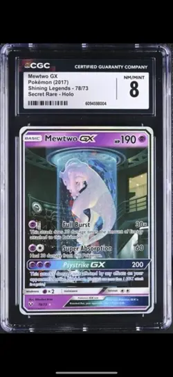 CGC 8 NM/Mint Mewtwo GX 78/73 Shining Legends Secret Rare Holo Pokemon Card - Image 1