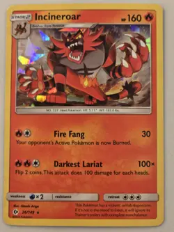 Pokemon Incineroar 26/149 Sun Moon Base Set Cracked Ice Deck Exclusive Card - Image 4
