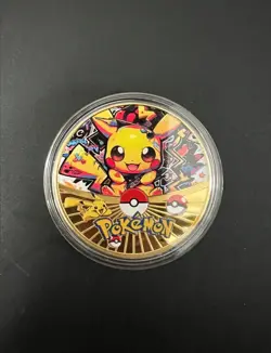 POKEMON GOLD PLATED COLLECTIBLE COIN GRAFFITI PIKACHU - Image 1