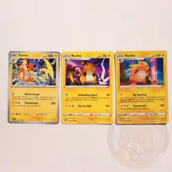 Character Collection | Raichu Pokemon 3 Card Bunlde Non-holo & Holo - Image 1