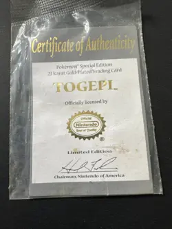Pokemon 23K Gold Plated TOGEPI 1999 Burger King With Cert Of Authenticity Card - Image 3