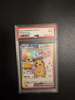 2024 POKEMON SSP EN-SURGING SPARKS ULTRA RARE #219 PIKACHU EX PSA 9 + Eevee EX!! - Image 4