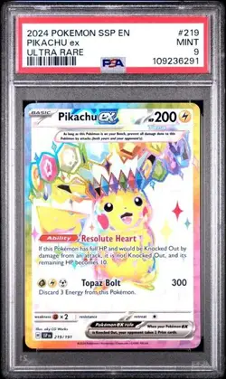 2024 POKEMON SSP EN-SURGING SPARKS ULTRA RARE #219 PIKACHU EX PSA 9 - Image 1