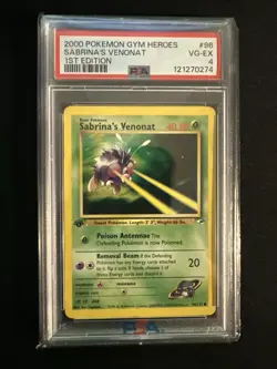 Pokemon TCG Sabrina's Venonat Gym Heroes 1st Edition Common Card 96/132 PSA 4 - Image 1