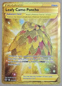 Leafy Camo Poncho 214/195 Silver Tempest Gold Secret Rare Pokemon TCG NM - Image 1