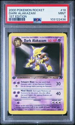 DARK ALAKAZAM 18/102 | PSA 9 | 1st Edition Team Rocket WOTC Graded Pokemon Card - Image 1