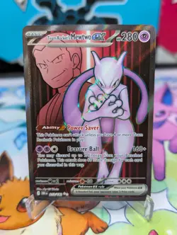 Pokemon TCG Destined Rivals Team Rockets Mewtwo EX Ultra Rare Card 213/182 - Image 1