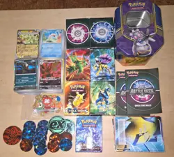 Pokemon TCG Lot Tin 7 Theme Decks Coins 500 Cards Loose All Rarities NM Nntendo - Image 1