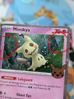Pokemon Mimikyu Munkidori Trick or Trade Cosmos Holo Print Line Errors + Swirls - Image 3
