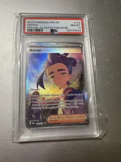 2025 Pokemon PRE EN KIERAN 174/131 Special Illustration Rare PSA 8 - Image 1