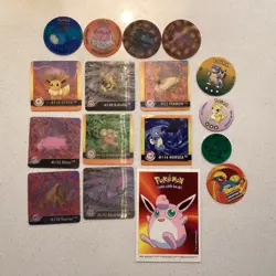Pokemon Bundle of 17, Action Flipz, Tazos, Wizard Coin, Promo Card see images - Image 1