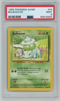 1999 Pokemon Base Set Unlimited Bulbasaur #44 44/102 PSA 9 - Image 1