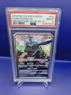 Pokemon TCG 2019 Rayquaza GX #224/200 SSR Chinese Sun & Moon PSA 8 - Image 1