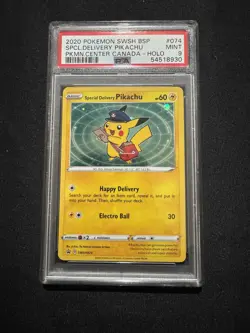 2020 Pokemon Black Star Promo #074 Special Delivery Pikachu Canada Holo PSA 9 - Image 1