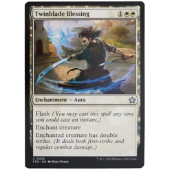 x1 Twinblade Blessing MTG FDN M/NM White Enchantment Aura Uncommon TCG CCG - Image 1