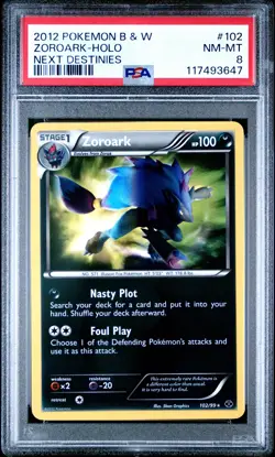 2012 POKEMON B&W NEXT DESTINIES #102 ZOROARK-HOLO PSA 8 - Image 1
