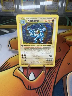1999 Pokemon Base Set Machamp Shadowless Card 8/102 DMG Condition - Image 1