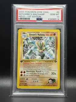 PSA 10 GEM MINT Giovanni's Machamp 6 Gym Challenge 1st Edition Holo Pokemon Card - Image 1