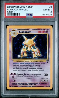2000 POKEMON GAME BASE II #1 ALAKAZAM-HOLO PSA 8 - Image 1