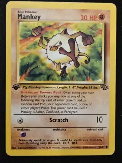 1st Edition Mankey 55/64 Jungle Non Holo Common WoTC Pokemon Trading CG 1999 MP - Image 1