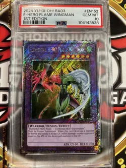 YuGiOh E-HERO FLAME WINGMAN #RA03-EN152??PSA 10 GEM??1st ED-2024 PLT SECRET RARE - Image 1