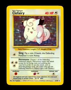 1999 Pokemon CLEFAIRY Base Set HOLO RARE Unlimited Edition INK ERROR Card 5/102 - Image 1