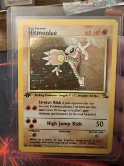 Pokemon TCG Hitmonlee 1st Edition Rare Holo Card #7/62 Fossil #7 - Image 1