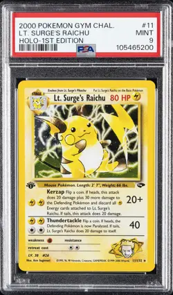2000 POKEMON GYM CHALLENGE HOLO-1ST ED #11 LT. SURGE'S RAICHU PSA 9 - Image 1