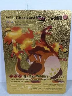 Pokemon Gold Foil Card Charizard VMAX 143/293 Mint or NM Condition FAN ART CARD - Image 1