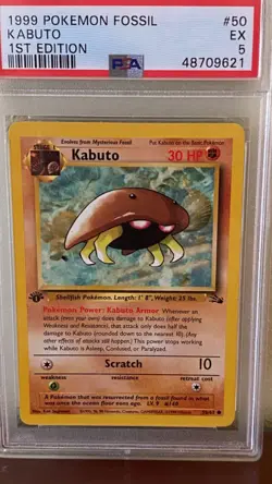 1999 Pokemon Fossil Card #50 Kabuto 1st Edition PSA 5 EX - Image 1