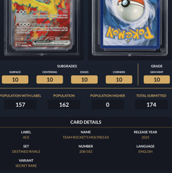 Pokemon Graded Card - Team Rocket's Moltres ex 208/182 - Ace Gem Mint 10 (518058 - Image 3