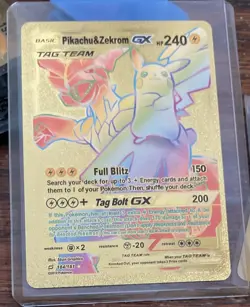 💥PIKACHU & ZEKROM GX 184/181 Tag Team Pokemon Gold 🌈 Rainbow Foil Card Fan Art - Image 2