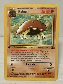 1st Edition Fossil Kabuto 50/62 Pokemon Card WOTC Vintage LP - Image 1