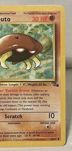 1st Edition Fossil Kabuto 50/62 Pokemon Card WOTC Vintage LP - Image 3