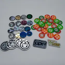 Pokemon Coin Lot 54 Count Game Chips Foil Purple Energy Unsearched Mix Lot Burn - Image 1