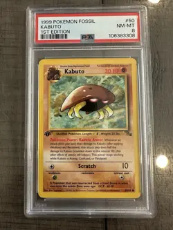 1999 Pokemon Fossil Kabuto 1st Edition Basic #50/62 PSA 8 - Image 1