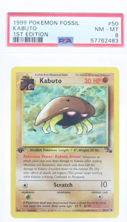 PSA 8 NEAR MINT MINT 1999 Pokemon Fossil #50 Kabuto 1st Edition !!! - Image 1