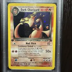 Pokemon 2000 Dark Charizard 1st Edition Team Rocket Holo Card *HAND SWIRL* PSA 7 - Image 1