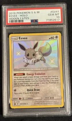2019 POKEMON SUN & MOON HIDDEN FATES #SV41 EEVEE-HOLO PSA 10 - Image 1