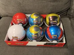 Set Of 6 Pokemon Pokeball Tins - SEALED WITH DISPLAY BOX B25 D25 E25 - Image 1