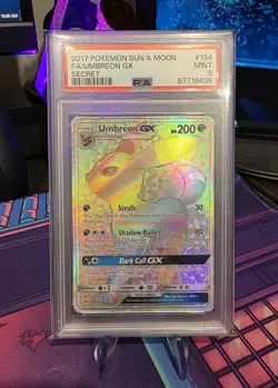 2017 Pokemon SM Base Umbreon GX Secret Rainbow Rare 154/149 PSA 9 Mint - Image 1