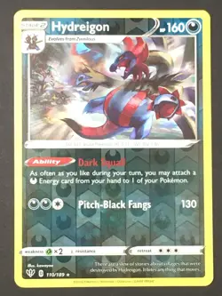 Pokemon TCG Hydreigon 110/189 Reverse Holo Rare SWSH Darkness Ablaze NM - Image 1