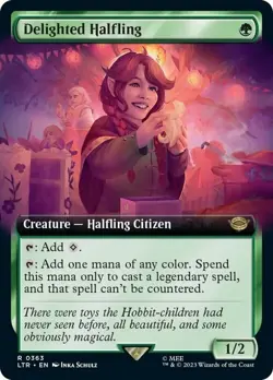 Magic The Gathering MTG DELIGHTED HALFLING EXTENDED ART The Lord of the Rings NM - Image 1