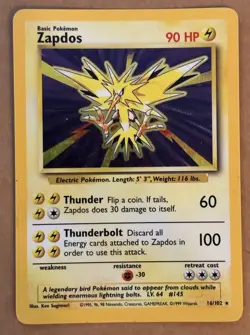 Zapdos 16/102 Base Set Unlimited Holo Pokemon TCG card MP - Image 2