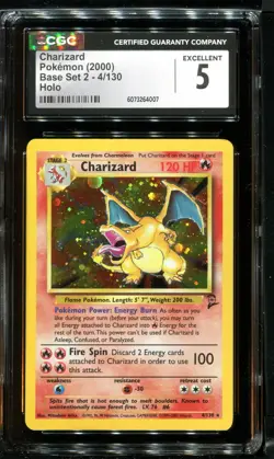 Pokemon 2000 Base Set II Charizard Holo Card CGC 5 - Image 1