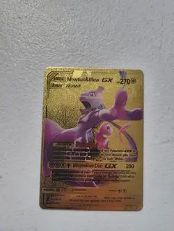 Mewtwo & Mew GX Gold Foil Pokemon Fan Art Display Card 71/236 LP Free Shipping - Image 1