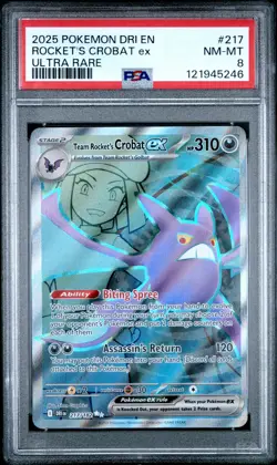 2025 POKEMON DRI EN-DESTINED RIVALS ULTRA RARE TEAM ROCKET'S CROBAT EX PSA 8 - Image 1
